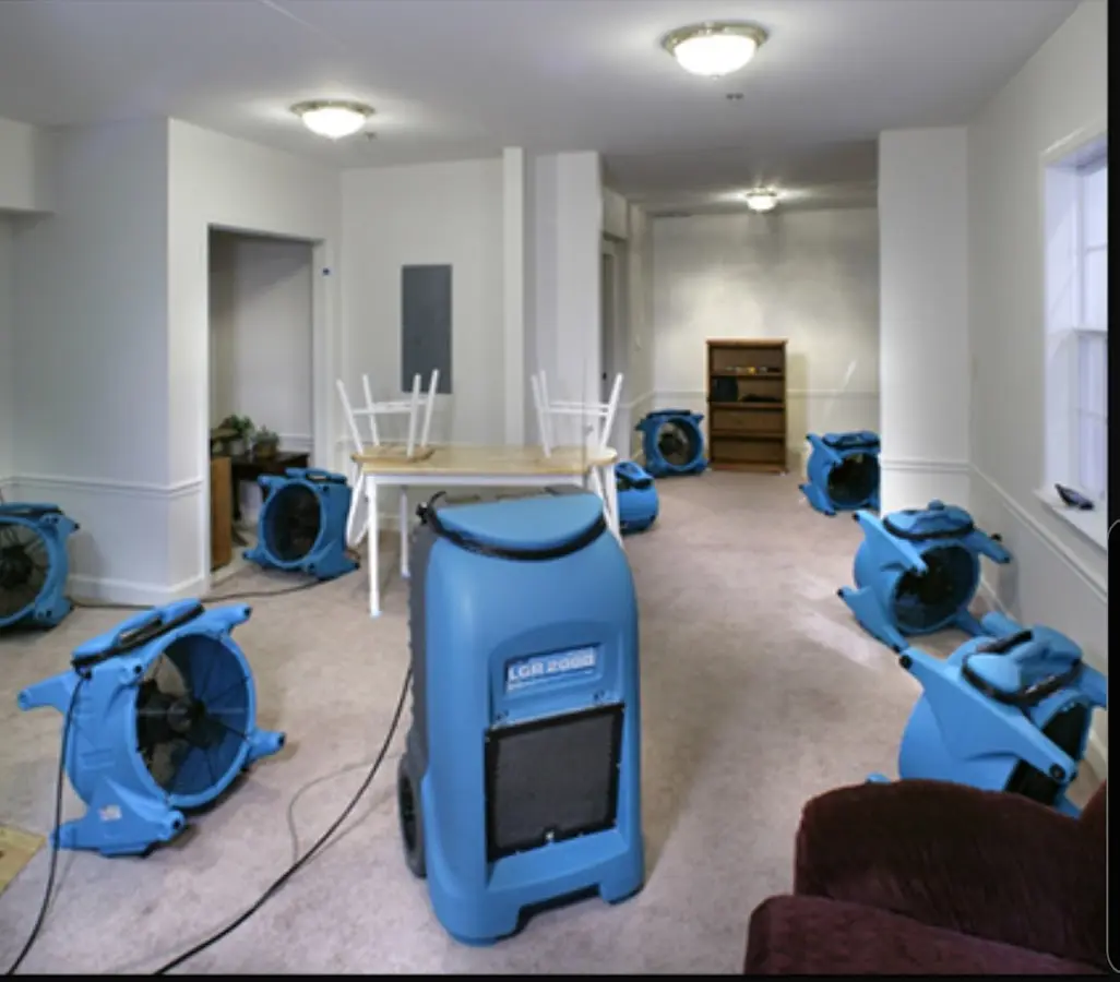 Air movers and dehumidifier setup for Water Damage Restoration in Candlewick Lake